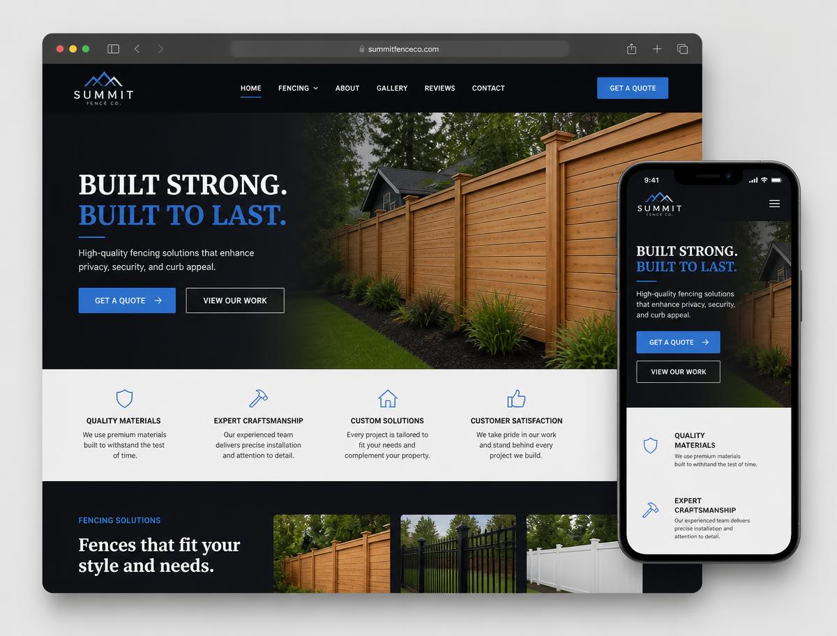 Desktop and mobile mockup of a fence contractor website designed by BigWay Digital